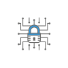 Icon depicting a padlock and circuit board pattern